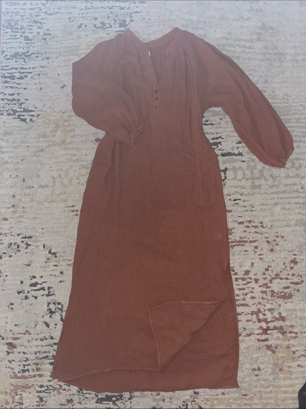 Lush Burnt Copper Maxi Dress with Button Detail